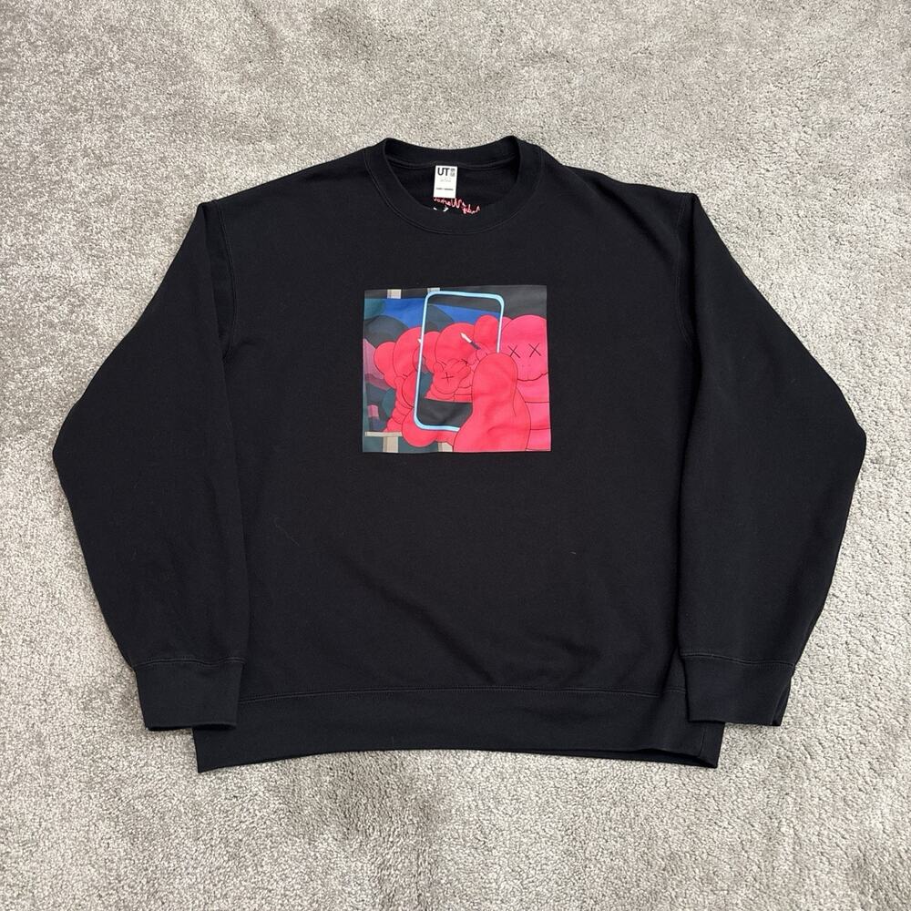 Kaws x Andy Warhol Uniqlo Sweatshirt Mens Large Black Graphic Pullover Crewneck